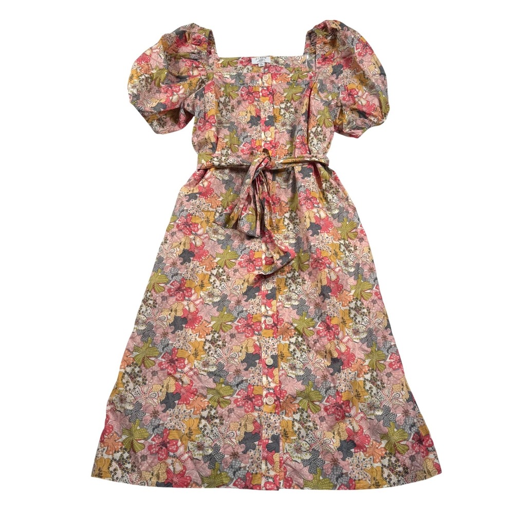 J Crew Cottage Dress Liberty Womens Large Multicolor Mauvey Floral Midi AY639